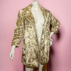 VINTAGE 60s Gold Faux Fur Coat Size M Double Breasted Gogo Mod Glam Debutogs